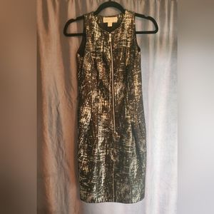 Black and Silver Metallic Snakeskin Work Dress